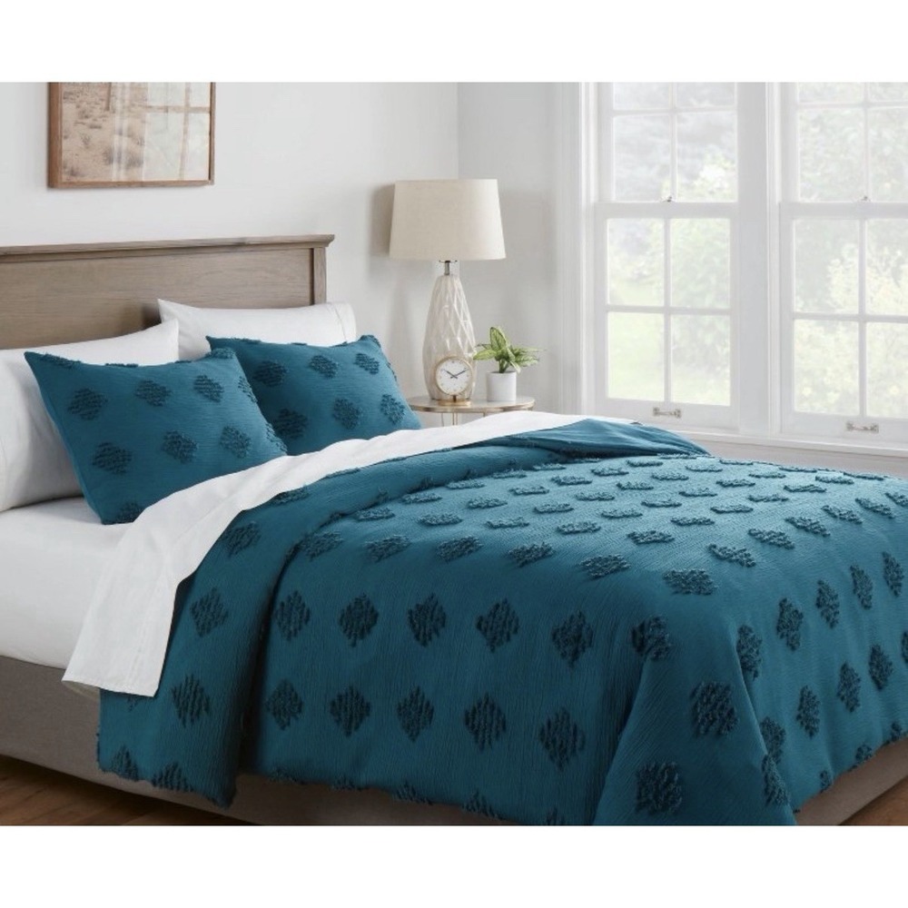 Threshold Tufted Diamond Duvet Cover Set - Full/Queen In Dark Teal Blue
